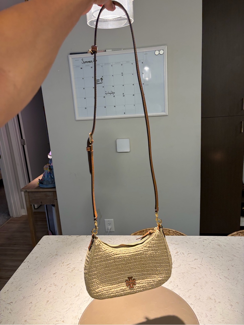 Tory Burch Natural Straw Crossbody with Brown Leather Strap - Picture 5 of 6